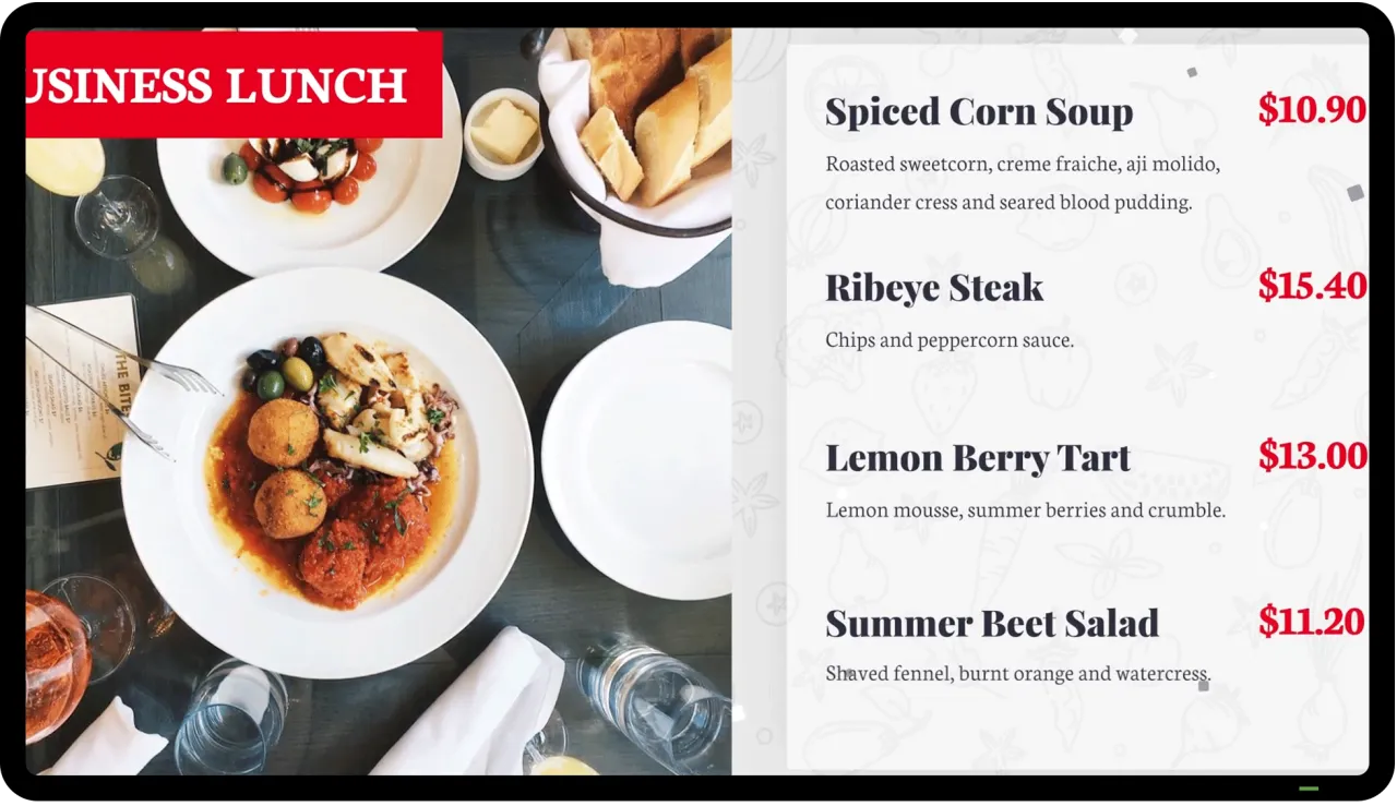 Sample digital menu